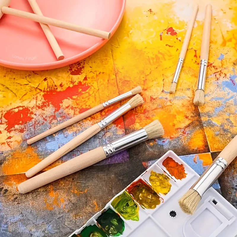 12pcs Bristle Stencil Paint Brushes Set Bristle Hair Wooden Handle Perfect for DIY Crafts Watercolor, Oil, and Acrylic Painting 5