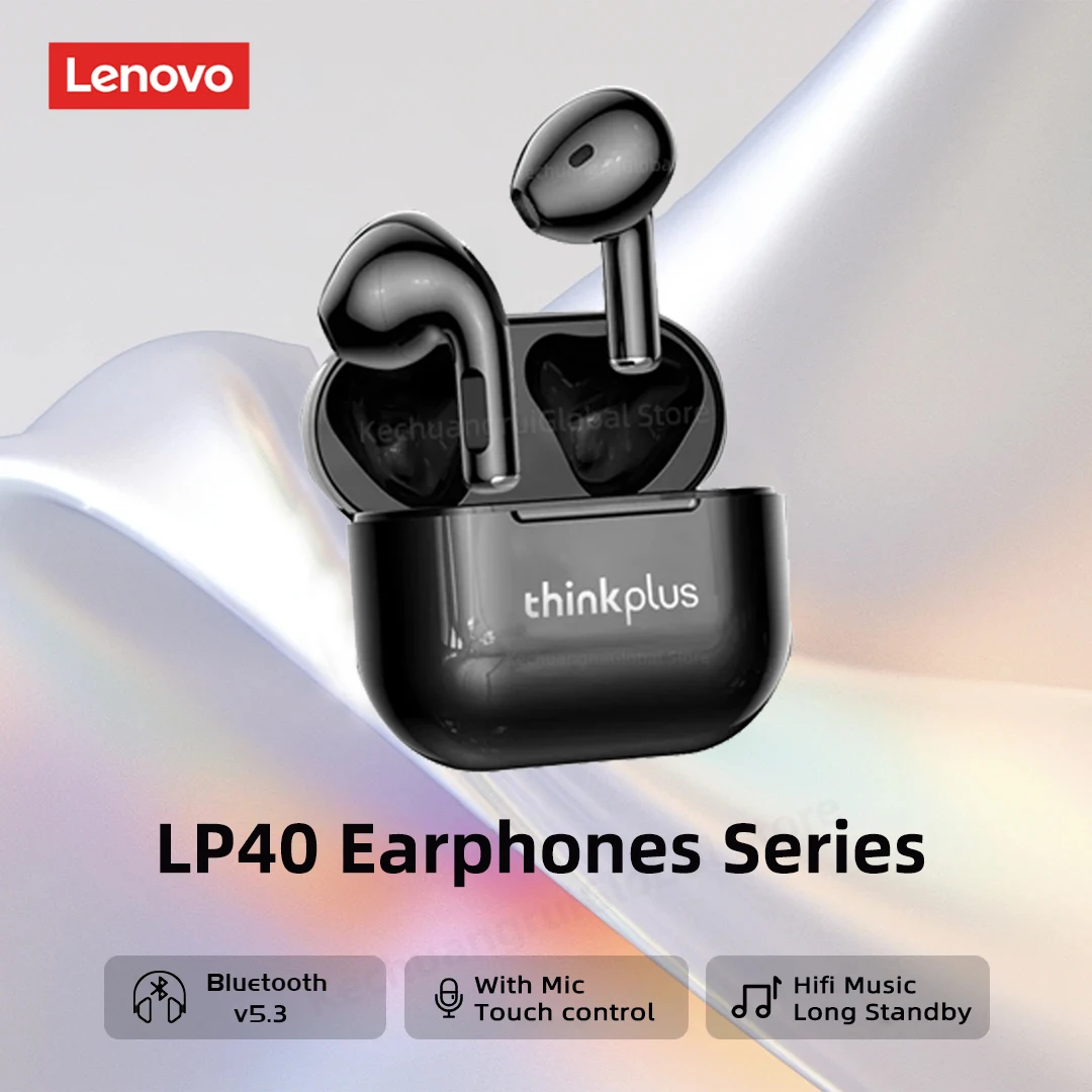 Оригинальные беспроводные наушники Lenovo LP40Pro LP40 LP40II Bluetooth 5,3, TWS HiFi наушники-вкладыши, Спортивная гарнитура с длительным режимом ожидания и микрофоном 2024