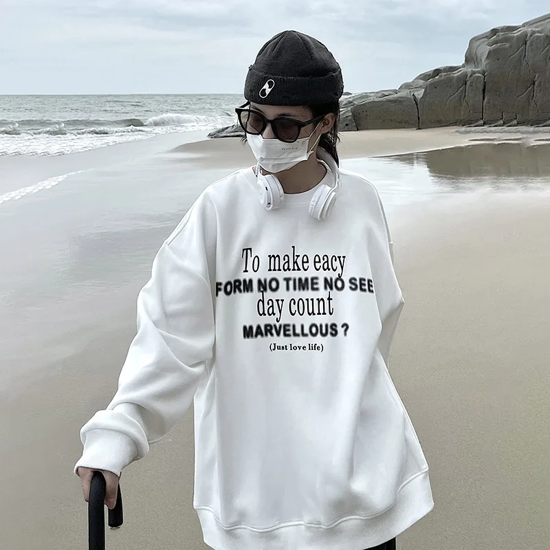

Women's Sweatshirts Japanese Harajuku Ulzzang Lazy Retro Letter Print Ins Loose Sweatshirt Female Korean Clothing For Women