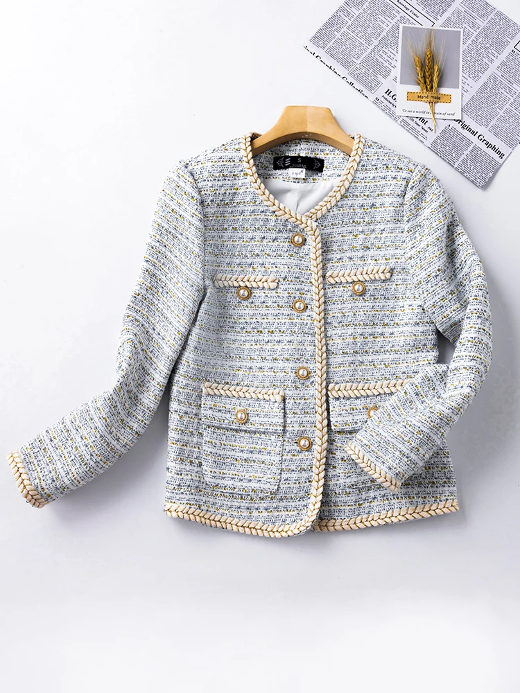 

Autumn Winter Black Blue Plaid Women Blazer Ladies Jacket Female Long Sleeve Single Breasted O-Neck Casual Coat