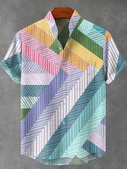 Camicia in lino a maniche corte da uomo nuova Stampa artistica Modello gattino vintage La nuova collezione di prodotti primavera autunno più venduta 1