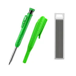 Durable Carpenter Pencil with Refill Lead and Built-in Sharpener for Precision Woodworking (Green pen suit 2)