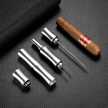 Portable Metal Cigar Draw Enhancer Tool Smoker Dredge Drilled Cigar Punch Cutter Sharp Cigar Pass Needles Smoking Accessories