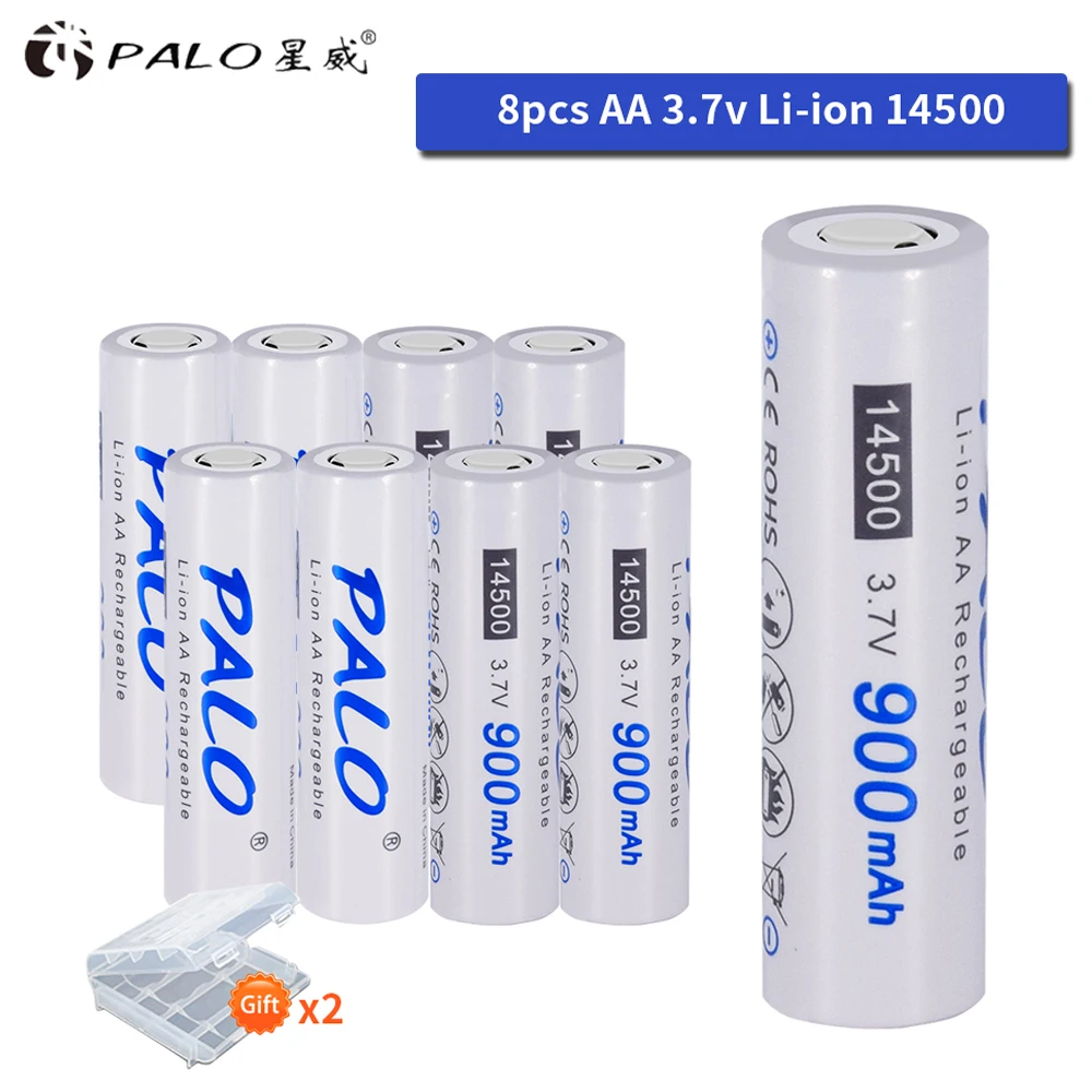 

PALO 14500 Lithium Battery 900mAh 3.7 V AA Li-ion Rechargeable 2A batteries For Led Flashlight Headlamps Torch Mouse Toys Clock