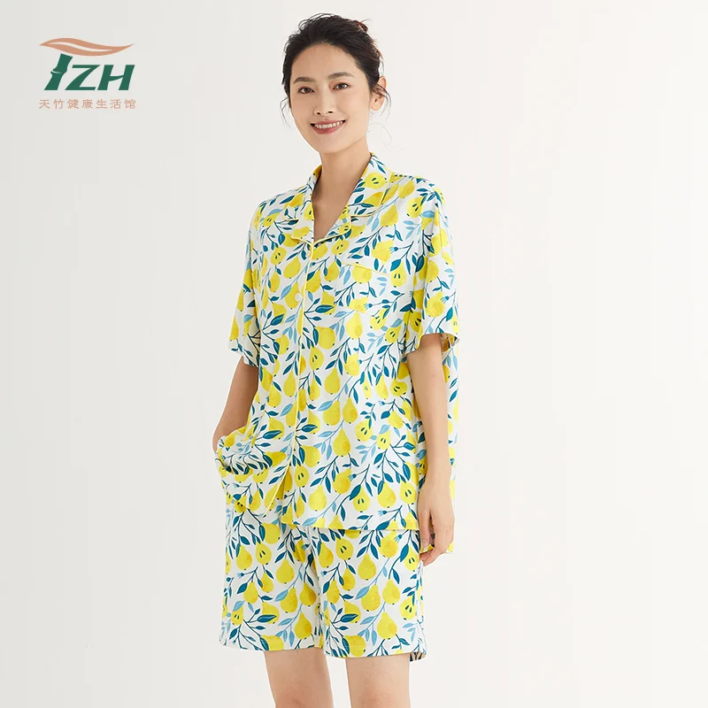 

Tzh Tianzhu Brand Summer Thin Ladies Pajamas Simple Short-sleeved Homewear Bamboo Fiber Material Are Comfortable And Soft