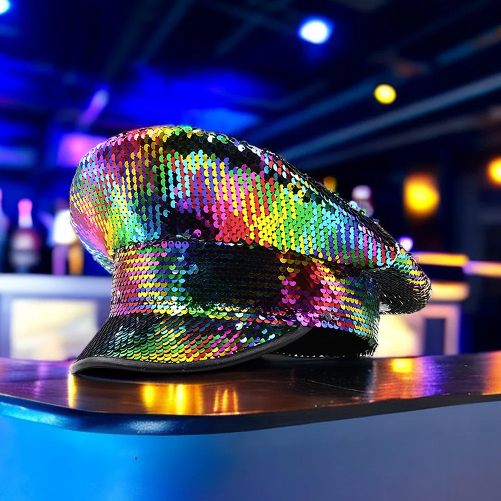

Cruise Costume Cap Sequined Navy Hat Disco Party Sparkly Captain Caps Shiny for