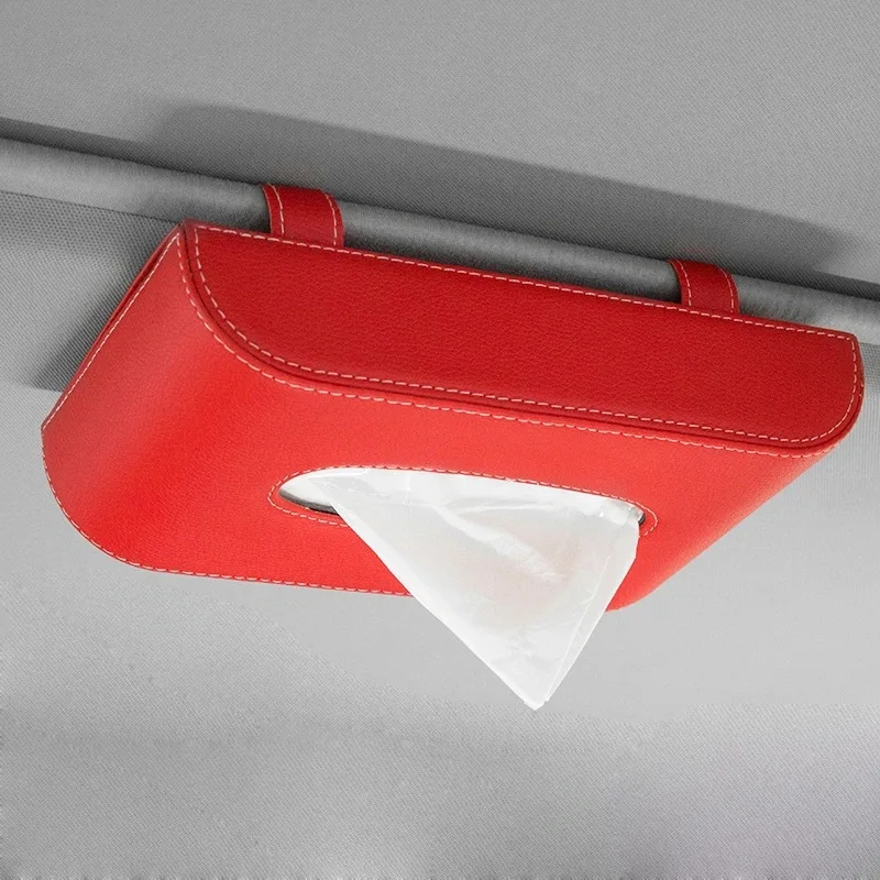 Boîte à Mouchoirs Voiture Pour Pare-Soleil - Cuir PU Avec Strass - Porte-Mouchoirs Bling Bling Rouge
