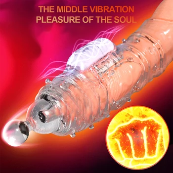 Penis Sleeve Extensions Condom Male Enlargement Delay Vibrators Clits Massager Cock Ring Vibrating Penis Cover Sex Toys For Men 3