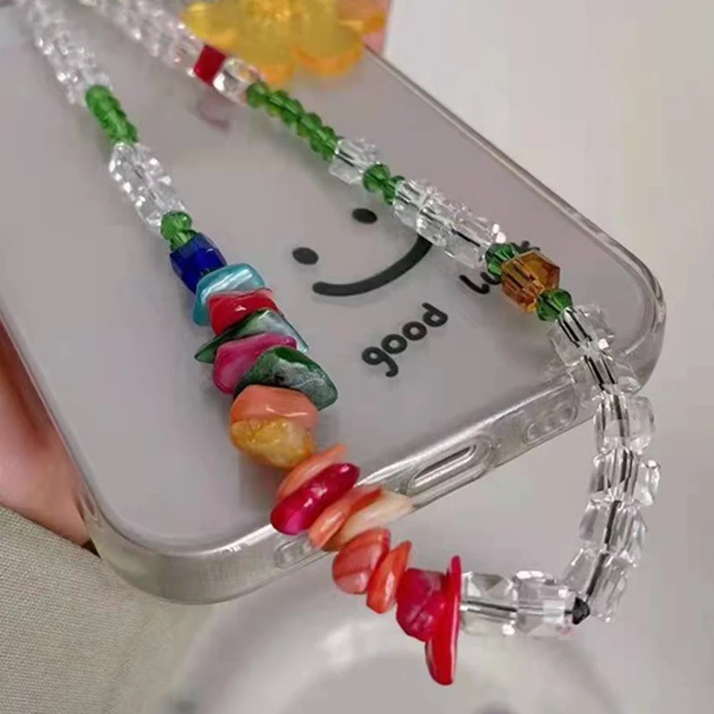 2022 Newest Designer Summer Transparent Crystal Beads DIY Flower Mobile Phone Lanyard Stone Cellphone Chain For Wome