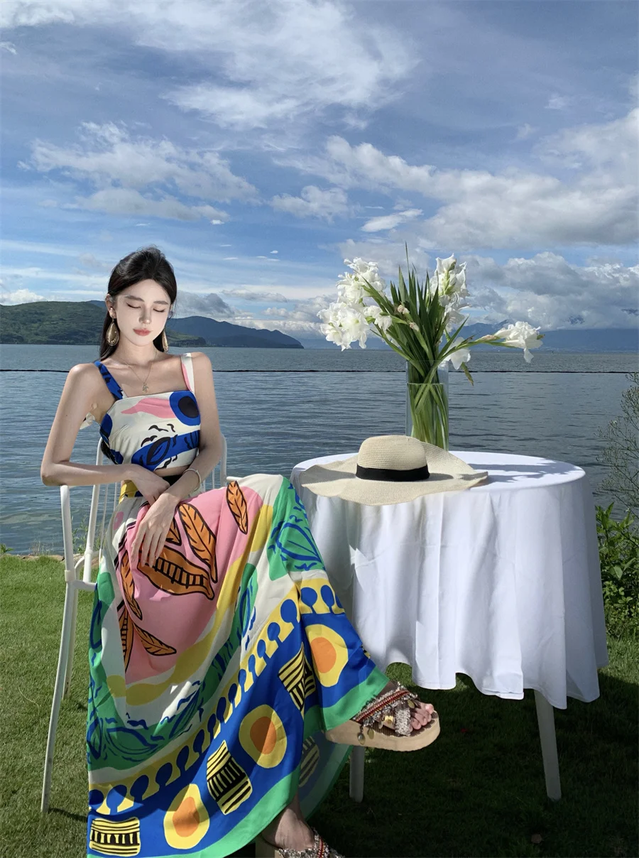 2024 Summer Female Clothes Set Fashion Printing Bohemian Women's Skirts Suits 2 Piece Sets Womens Outfits Sexy Ladies Skirt Suit