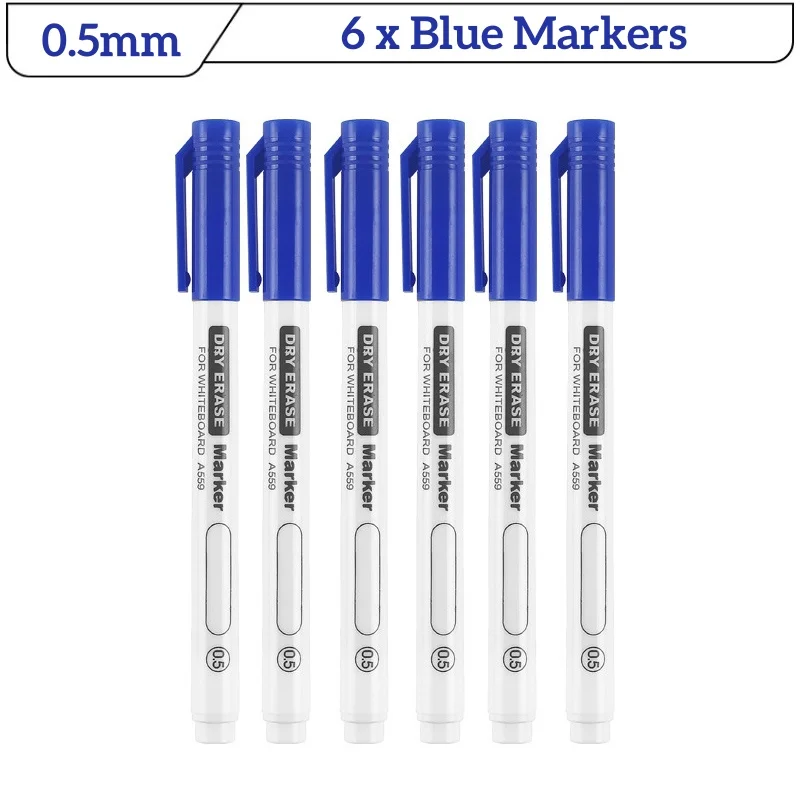 Fine Tip Dry Erase Marker Set - 6 Assorted Colors for Teaching and Office Use