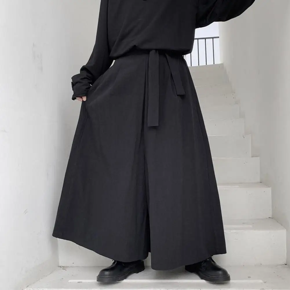 Wide Leg Pants Trendy Men Trousers Punk Streetwear Dark Style Samurai Spring Pants Lace Up Autumn Trousers for Cosplay