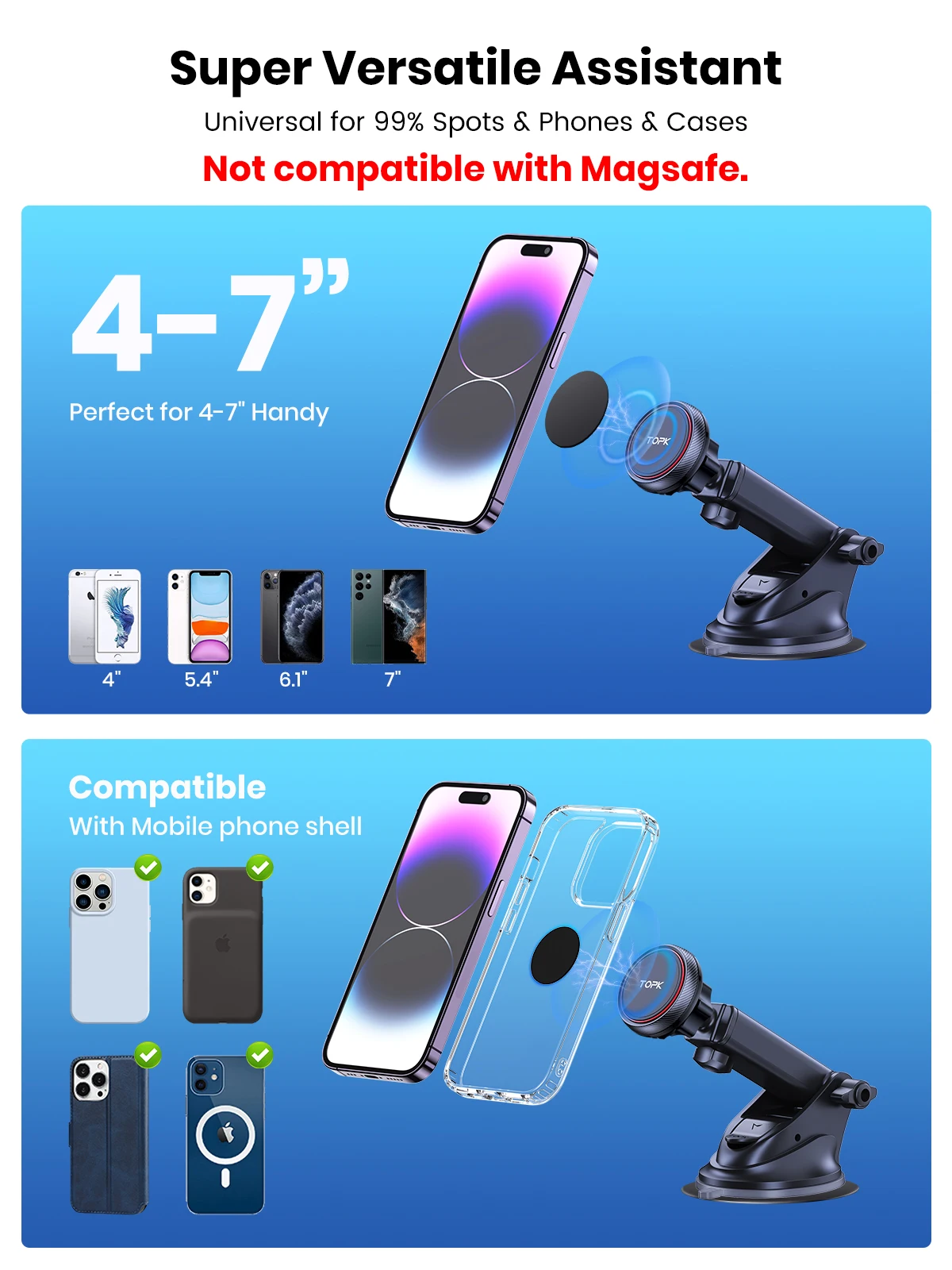 2-IN-1 Magnetic Car Phone Mount,N52 Strong Magnet Dashboard & Air Vent Car Phone