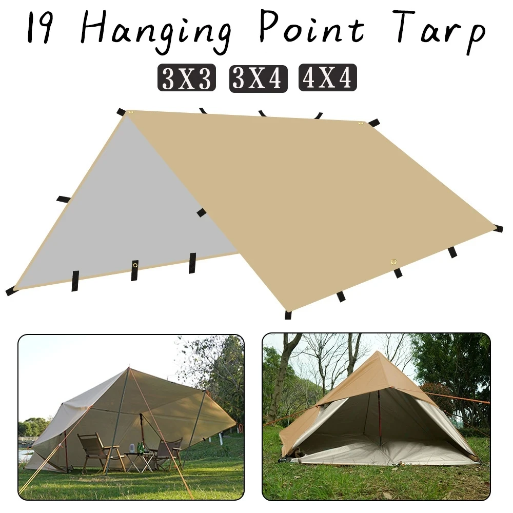 Description Picture 3 of item19 Hang Points Tent Tarp Survival Sun Shelter Shade Canopy Outdoor Backpacking Waterproof Camping Awning SunShade4 x4m 4x3m 3x3m