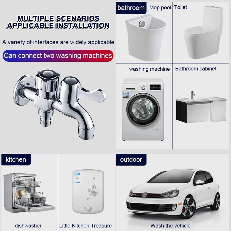 Washing Machine Faucet Double Head Brass Tap Machine Mop Pool Taps Outdoor Garden Bibcock Bidet Faucet Bathroom Accessories 3