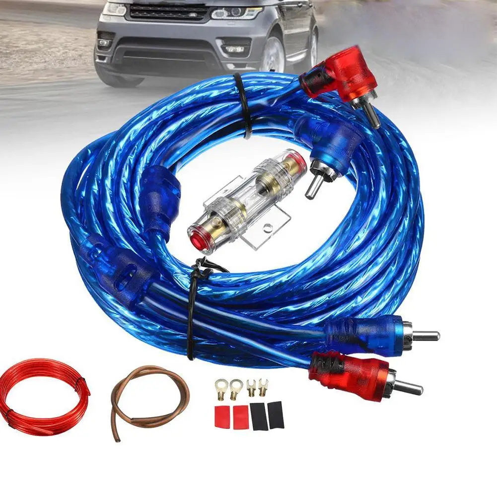 1 Set Car Audio Wiring Amplifier Subwoofer Speaker Installation Kit RCA Power Cable Fuse Holder