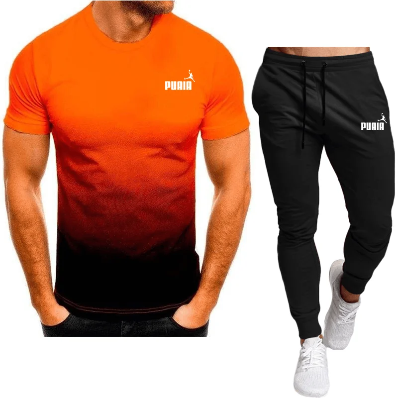 Summer men's set fashion sportswear men's short sleeved T-shirt+sports pants set men's casual men's clothing men's jogging pants