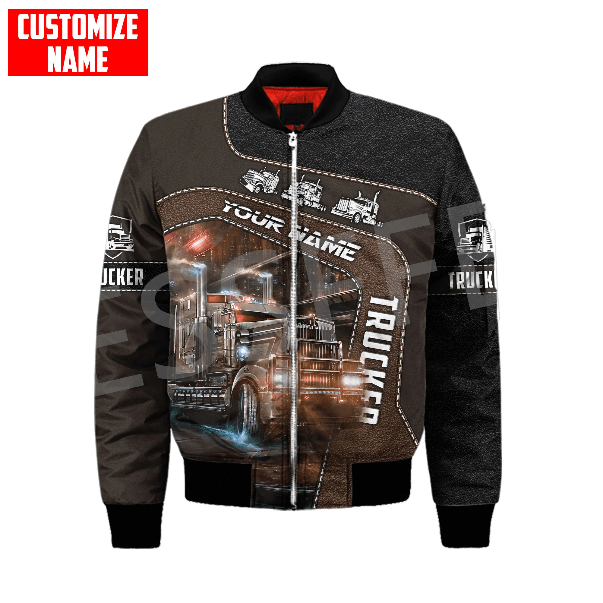 Custom Name Truck Operator Cosplay Trucker Driver Worker Tattoo 3DPrint Bomber Jacket Winter Thick Oversize Coat Windbreaker X1