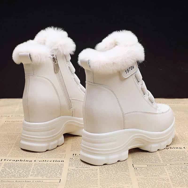 Women's Fur Snow Boots Winter Thick Bottom Short Boots 7cm Heels Round Toe Warm Plush Platform Boots Fashion Causal Ankle Boots