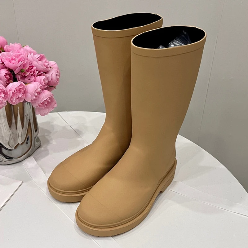 

Women Short Boots Autumn New Solid Color Upper Height Increasing Rain Boots Waterproof Round Toe Platform Female Shoes