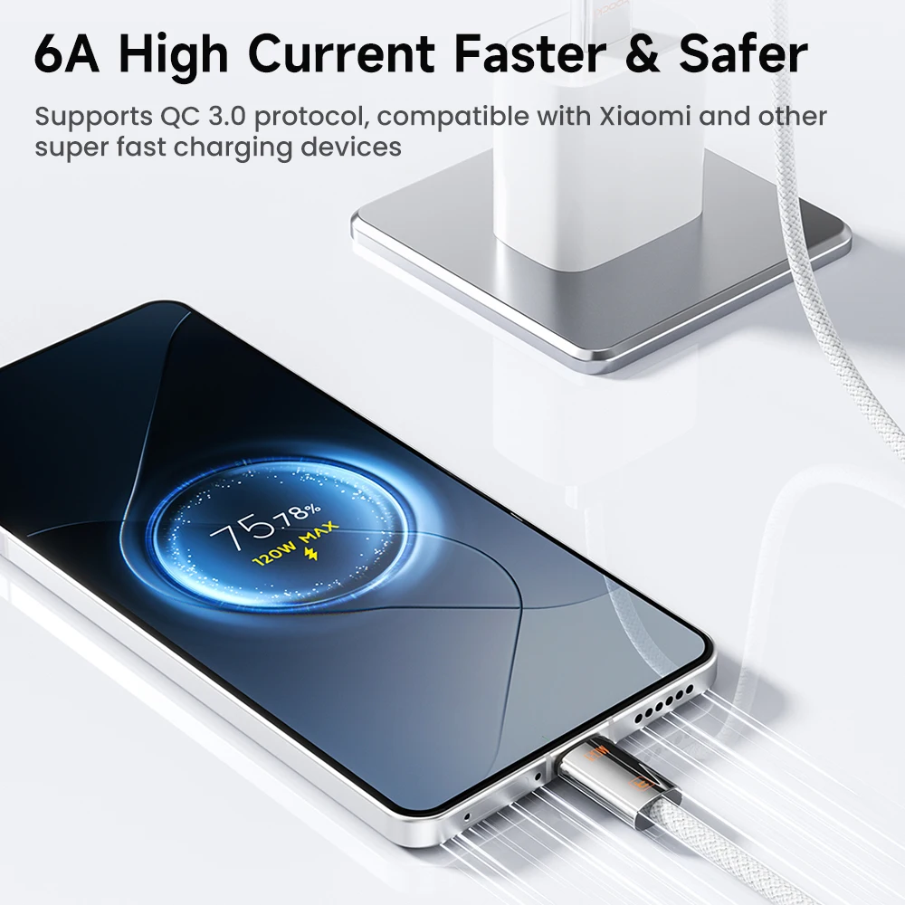 Toocki 120W 6A USB-C Fast Charging Cable