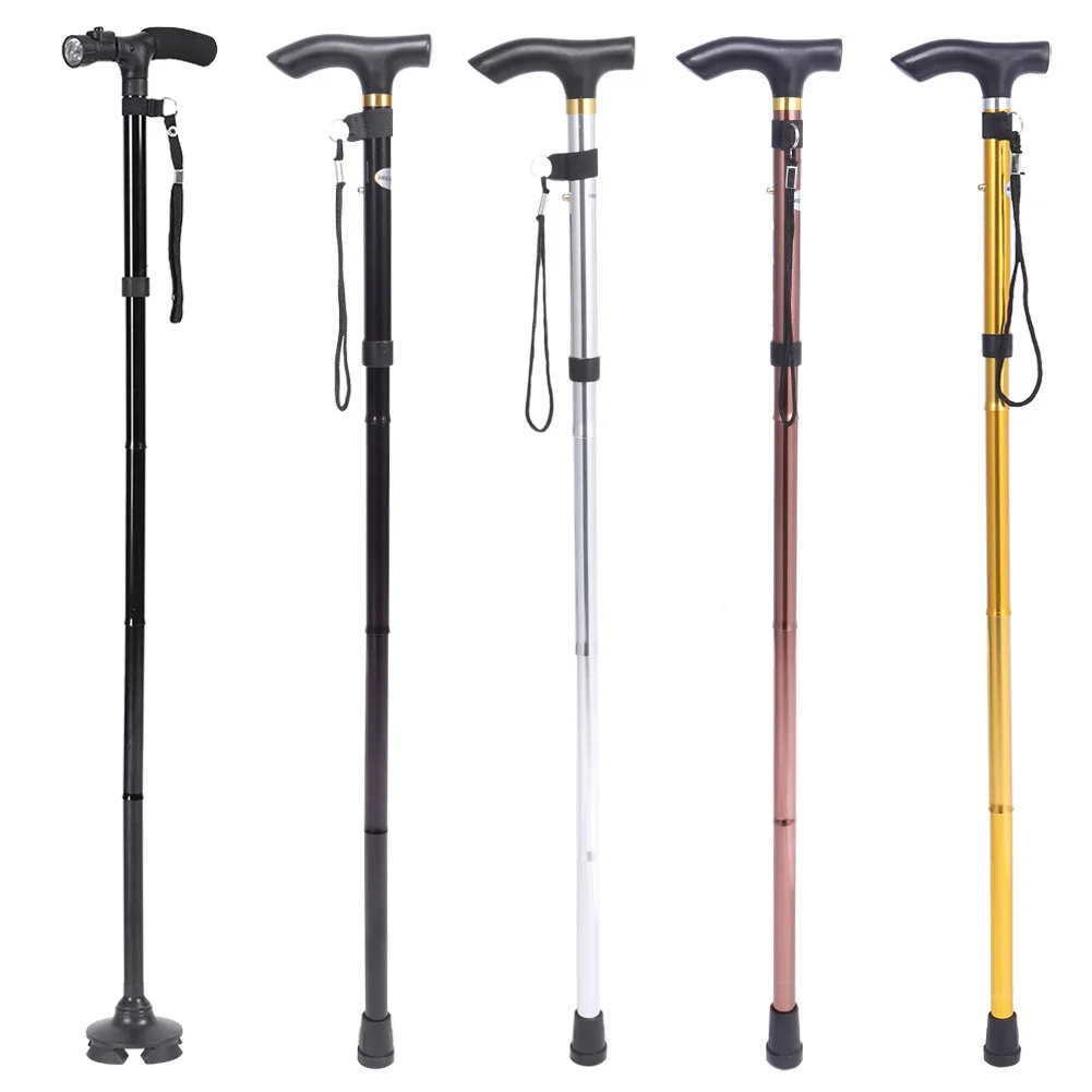 Telescopic Walking Stick Outdoor Hiking Trekking Poles Aluminum Alloy Metal Folding Cane Crutches Pole Shock Walking Stick