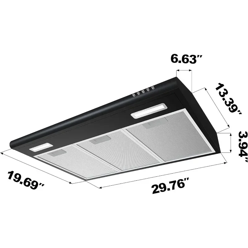 Black Range Hood 30 inch Under Cabinet Ductless Range Hood Vent for Kitchen with Anti-fingerprint Design, 3 Speed Exhaust 2