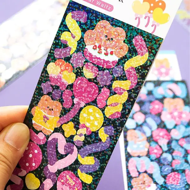 2 Sheets/lot Cute Cartoon Bear Ribbon Stickers For Scrapbook Confetti  Decoration DIY Bling Sticker for