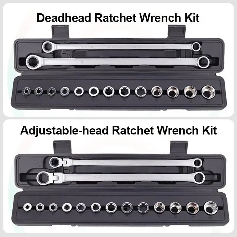 

15pcs Adjustable Ratchet Wrench Kit 8-24mm Metric 180 Degrees Adjustable Chrome Vanadium Steel Ratchet Wrenches Spanner