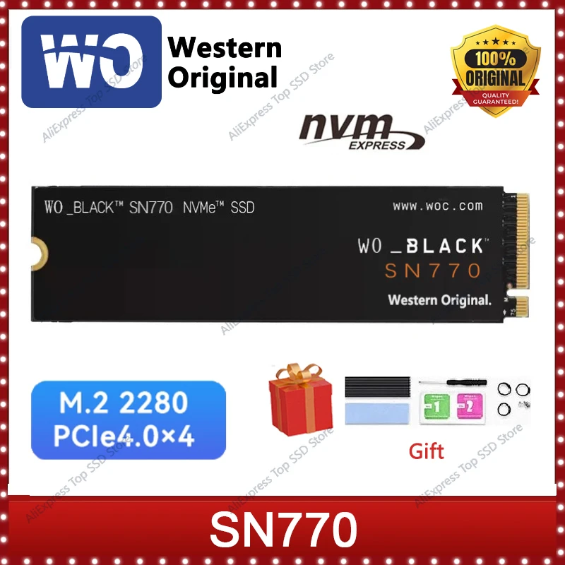 

Western Original WO Black SN770 NVMe SSD 2TB 1TB 500GB 250GB Internal Gaming Solid State Drive PCIe 4.0 M.2 2280 Up to 5150MB/s