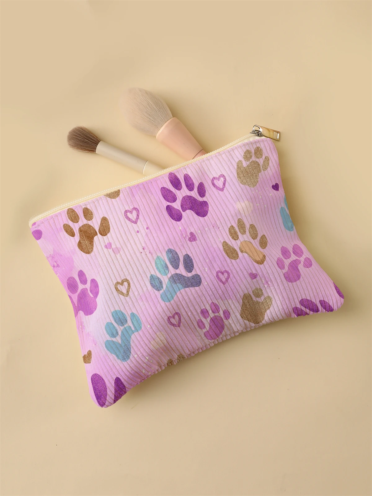 Women's Corduroy Travel Cosmetic Bag Portable Large Capacity Makeup Storage Organizer Zipper Clutch Purse Make up Bag