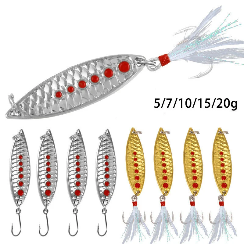 Cucchiaio Lure Bait Metal Jig Leech Scale Paillette Metal Isca Artificiale Single Hook Feather Slot Fishing Bait Fish Weights 5-20G