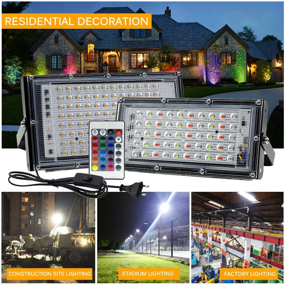Description Picture 2 of item50W 100W RGB Flood Light Lamp Outdoor AC220V Garden Lighting Floodlight IP65 Waterproof Reflector LED RGB Spotlight with Remote
