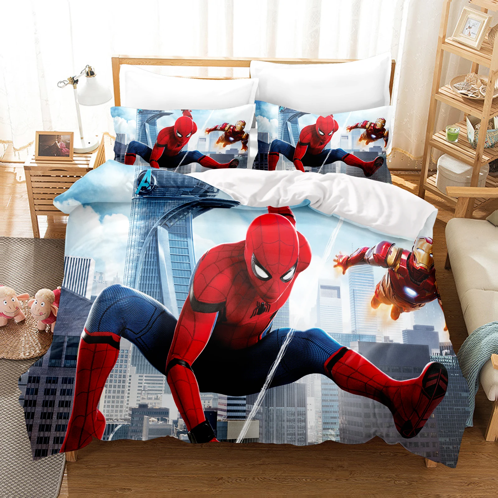 子供と大人のためのスパイダーマンプリントの羽毛布団カバー
