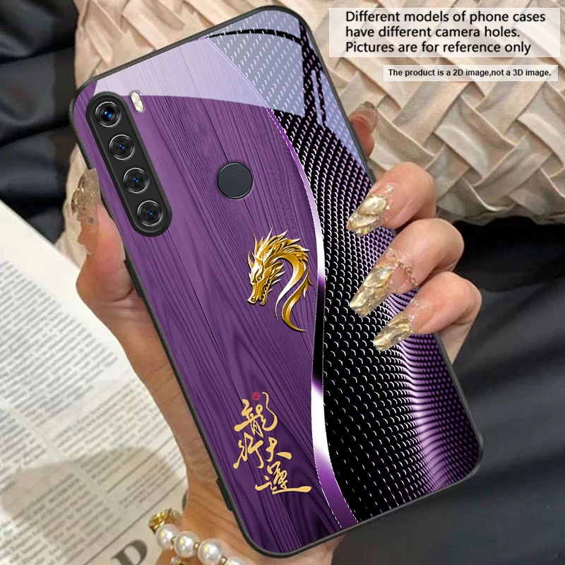 Elegant Black Tempered Glass Phone Case with Traditional Dragon Totem Design