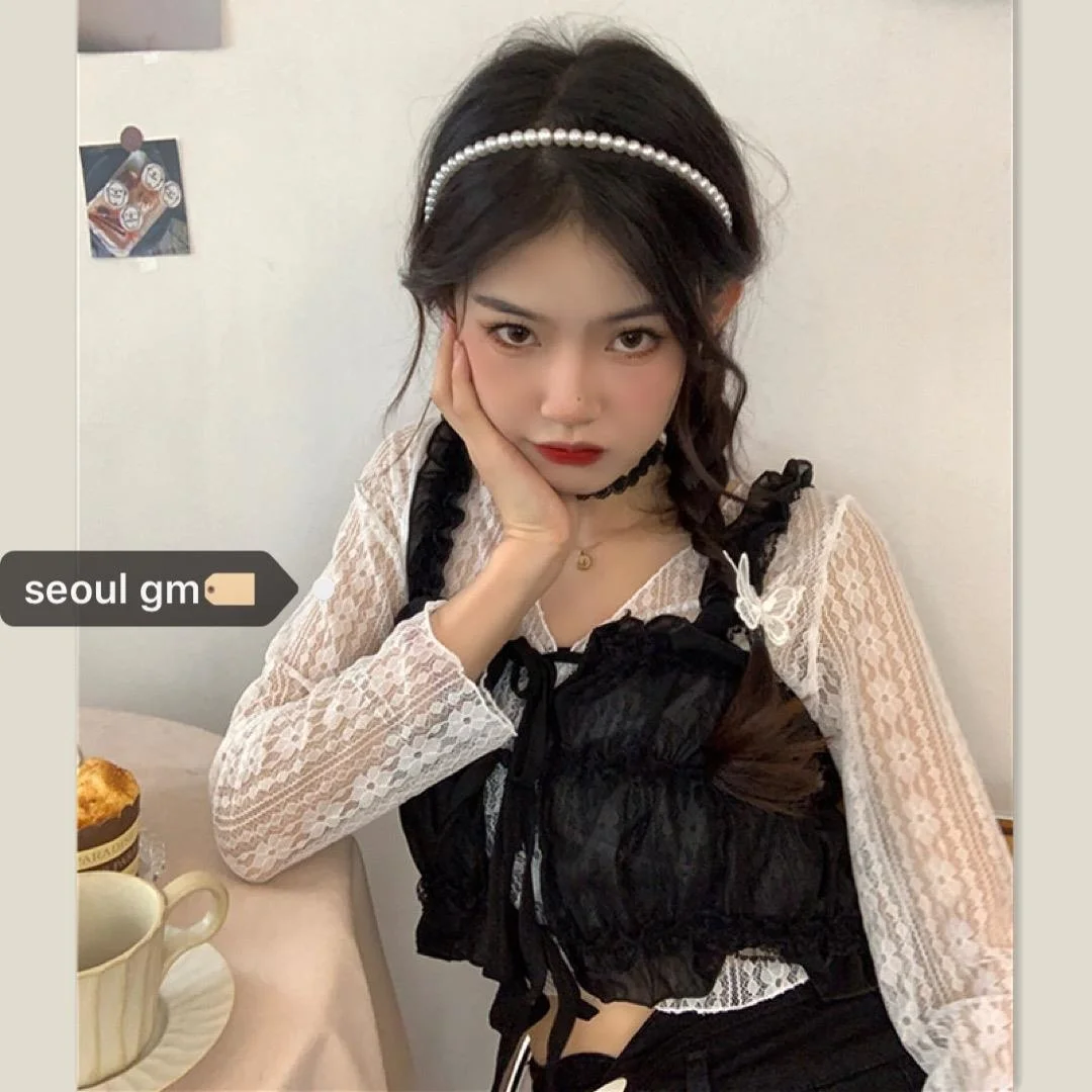

Lace Shirt Lace Vest Female Two-piece Blusas Clothes for Women Tops Shirts Blouses