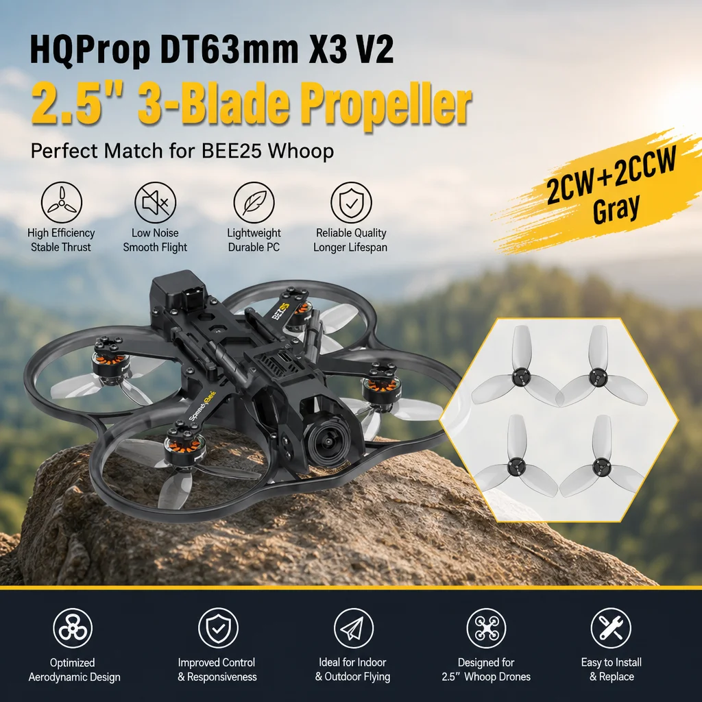 HQProp DT63mm X3 V2 2,5" 3-Blatt FPV Drohnenpropeller (2CW+2CCW) Grau für BEE25 Whoop