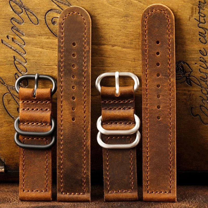 Vintage Crazy Horse Leather Watch Strap - Retro Bracelet 20mm/22mm