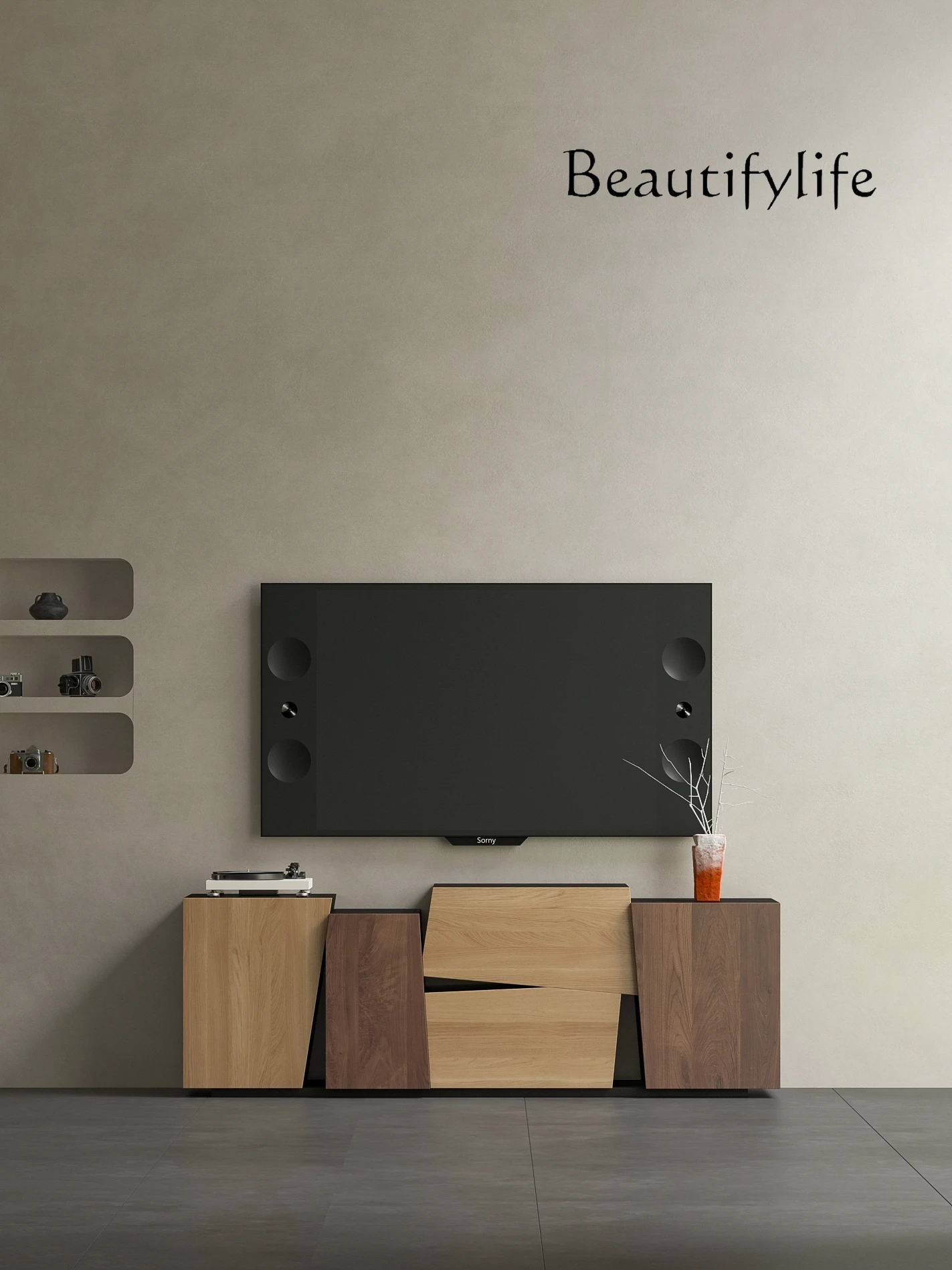 

Nordic Solid Wood TV Cabinet Silent Style Mid-Ancient Living Room Floor Cabinet