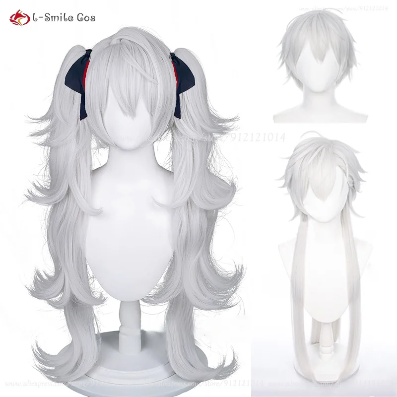 

Vtuber Unisex Cosplay Kuzuha Cosplay Wig Silver Gray Double Ponytail Female Kuzuha Wig Heat Resistant Hair Party Wigs + Wig Cap
