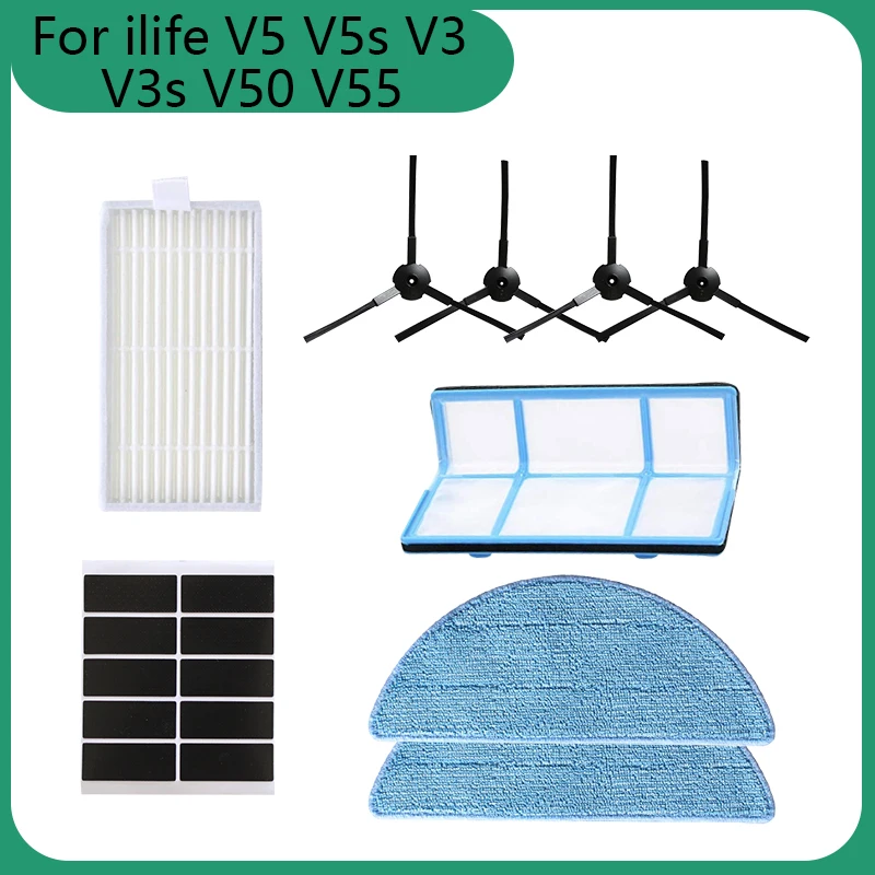 

For Ilife V5 V5s V3 V3s V5pro V50 V55 X5 V5s Pro Robot Vacuum Cleaner Parts Primary Dust Filter Side Brush Efficient Hepa Filter