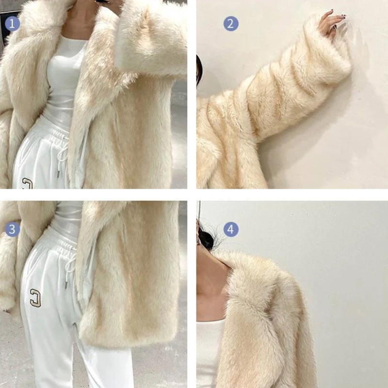 2023 Winter New Women Faux Fox Fur Coat Mid Length Version Elegant Lapel Loose Parkas Female Thick Warm Fashion Casual Outwear