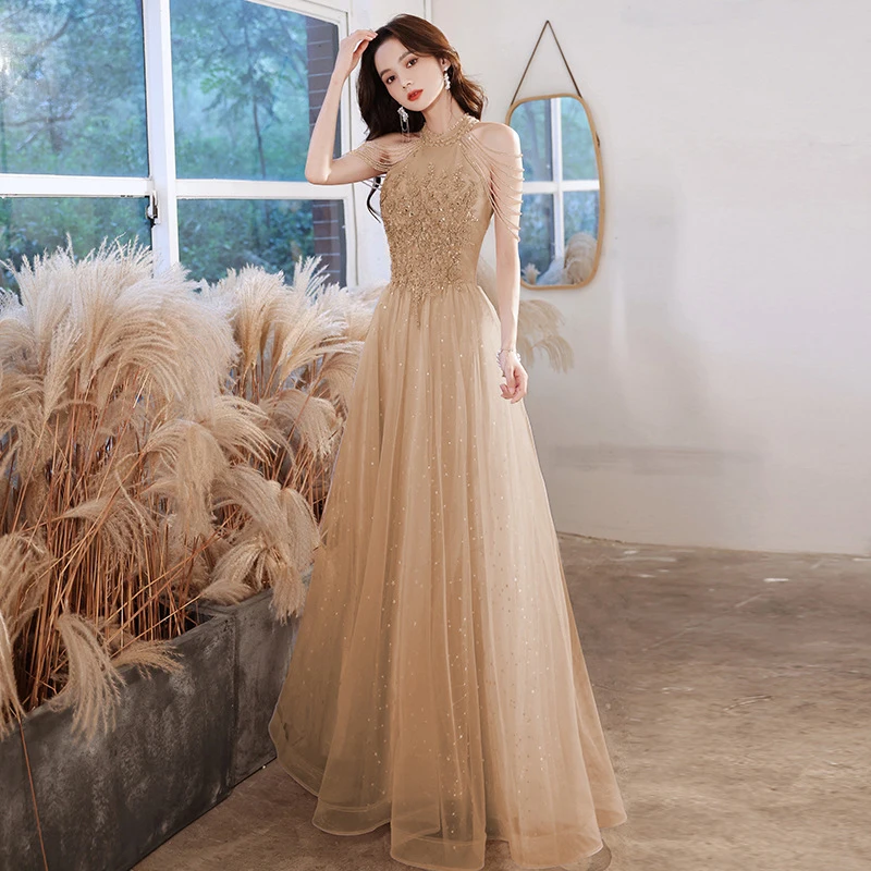 2023 Hot Pink Evening Dress Women's New Style Temperament Celebrity Banquet Bridesmaid Engagement Birthday Host Dress