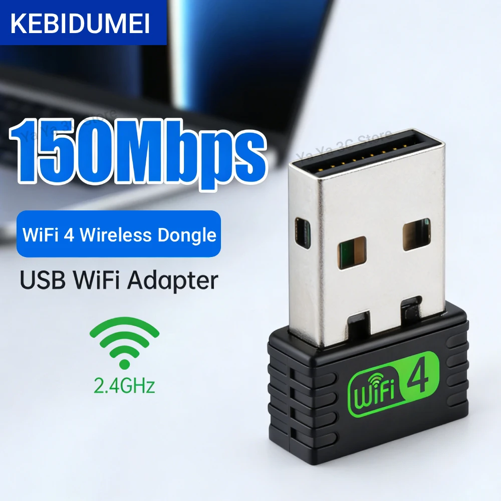 KEBIDUMEI 150Mbps USB WiFi 어댑터 2.4GHz 인터넷 카드 무선 네트워크 카드 어댑터 데스크탑 노트북 PC Windows 용 WiFi 동글