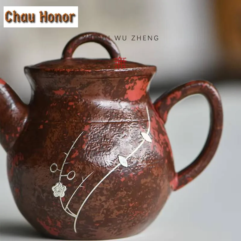 140ml Creative Saw Nail Silver Teapot Japanese Coarse Pottery Red  Pot Tea Soaking Kettle Handmade Kung Fu for Tea Collection