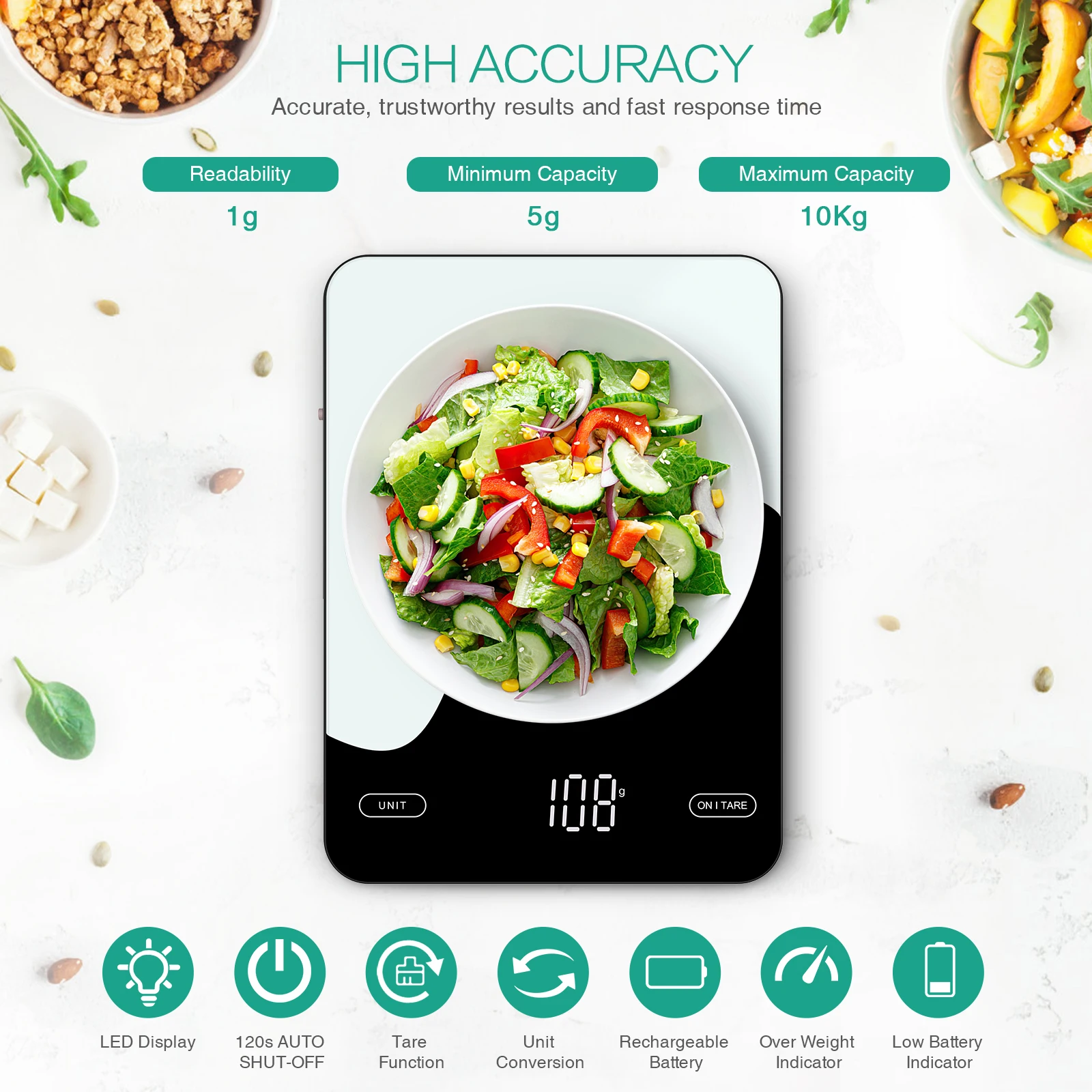 RENPHO Digital Food Scale with App, Bluetooth Smart Kitchen Scale,  Stainless Steel 