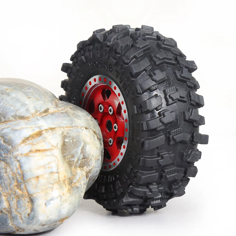 4pcs 51mm 1.0인치 금속 비드락 휠 타이어 세트 1/18 1/24 RC 크롤러 자동차 TRX4M SCX24 AX24 FCX24 업그레이드 부품 실버-ABVK