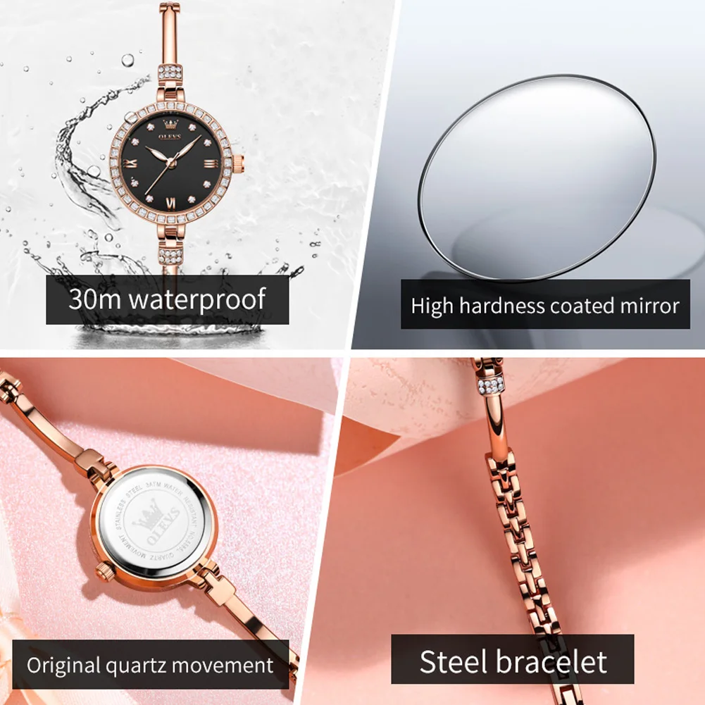 OLEVS Fashion Rose Gold Bracelet Quartz Watch for Women Stainless Steel Waterproof Luxury Diamond Watches Women Montre Femme