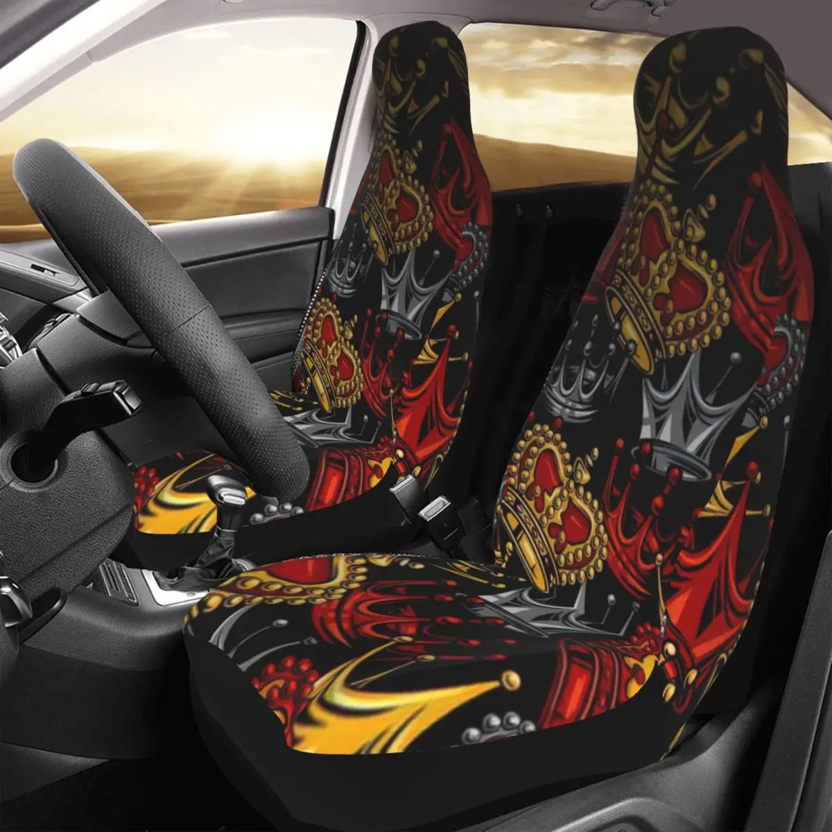

King Crowns Car Seat Cover Custom Printing Universal Front Protector Accessories Cushion Set