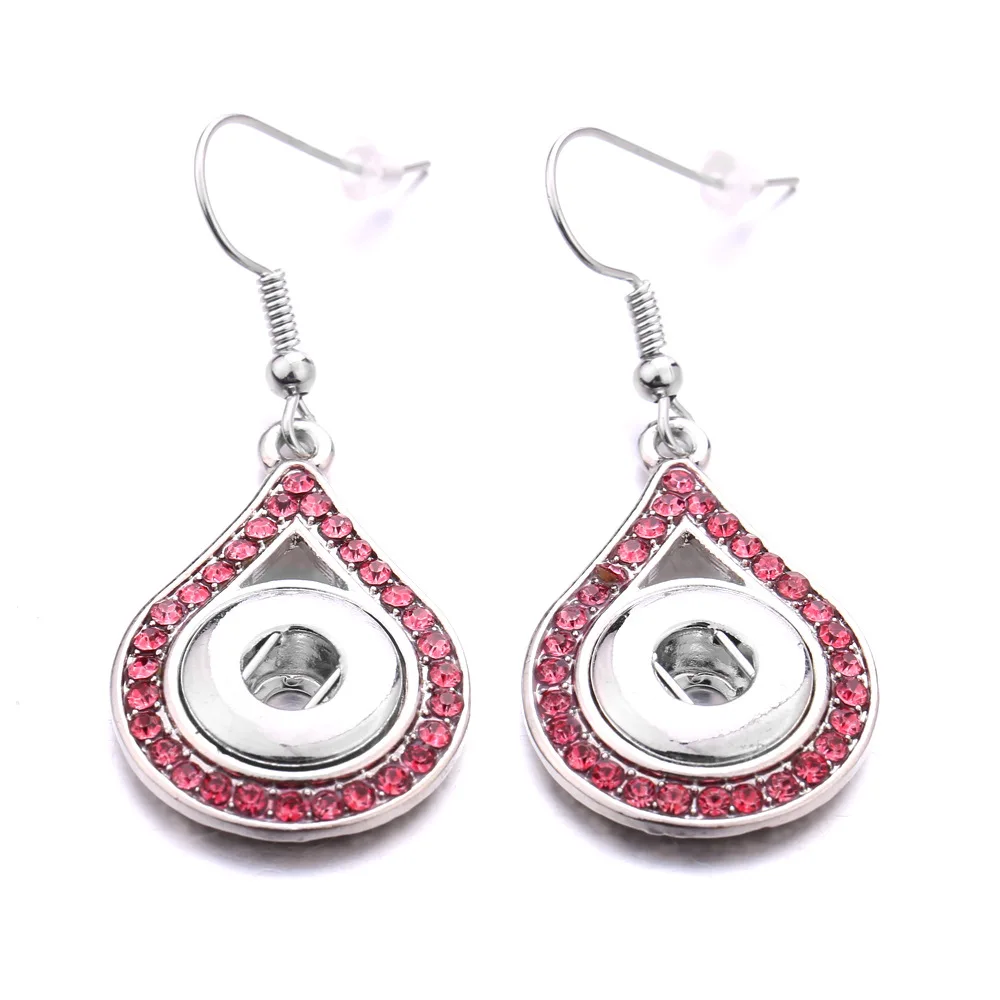 12Pairs Water Drop Metal Crystal 12mm Snap Button Dangle Earrings for Women Snaps Jewelry